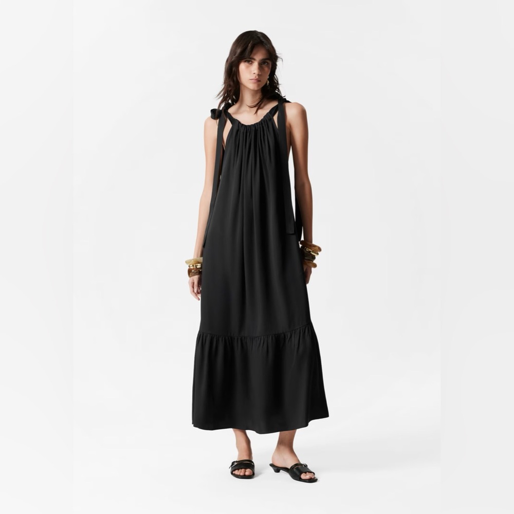 & Other Stories Gathered Sleeveless Midi Dress Black Size 0 EUC
